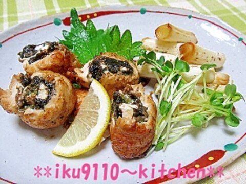 鶏ササミの梅じそ海苔クルクル焼き